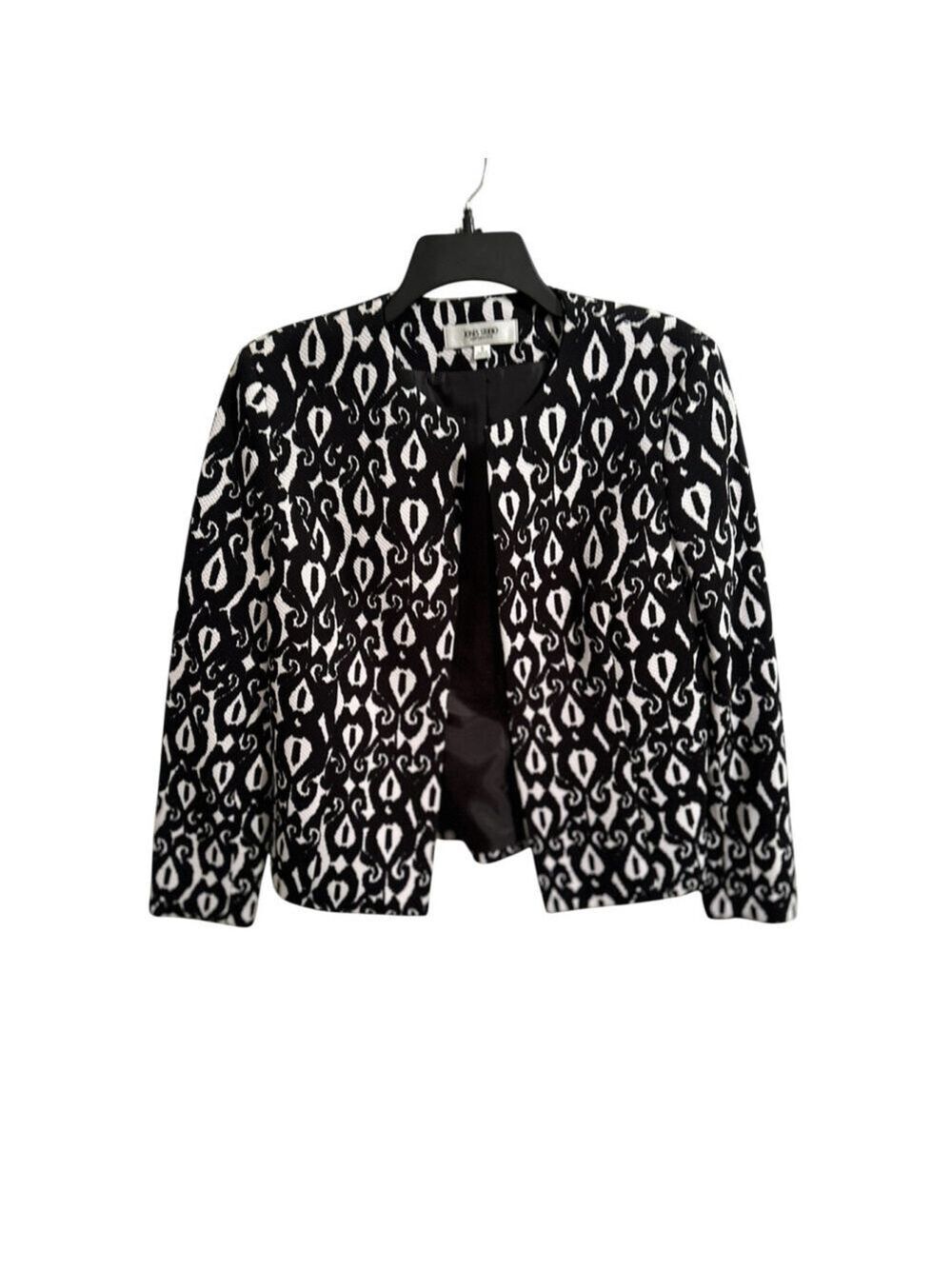 Jones Studio Separates Open Blazer Womens 8 Black & White 3/4 Sleeves Geometric